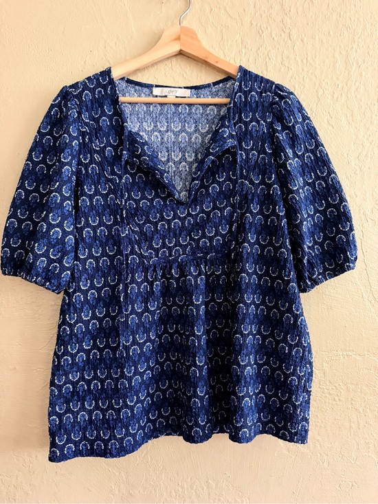 LOFT Tops - LOFT Navy Blue Printed Peasant Top